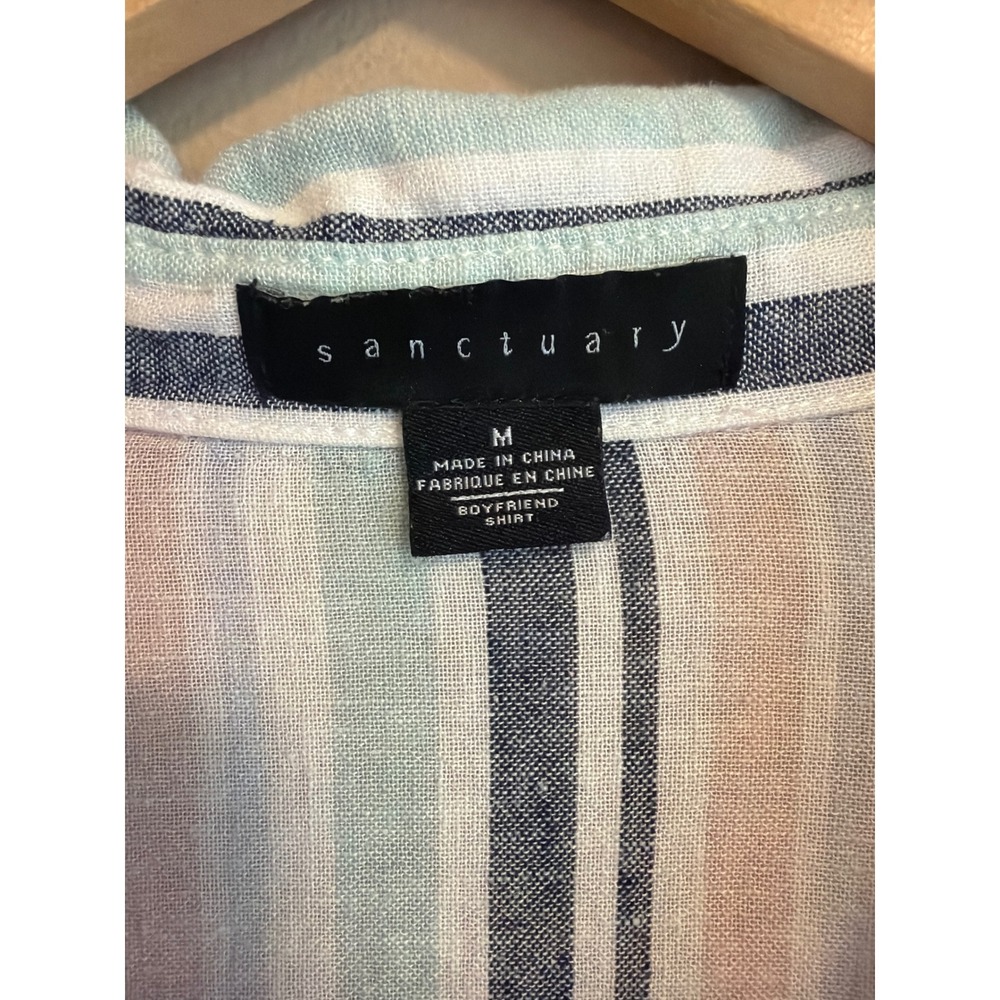 Sanctuary Boyfriend Shirt Womens Medium Linen Blend Striped Button Down - Picture 3 of 7
